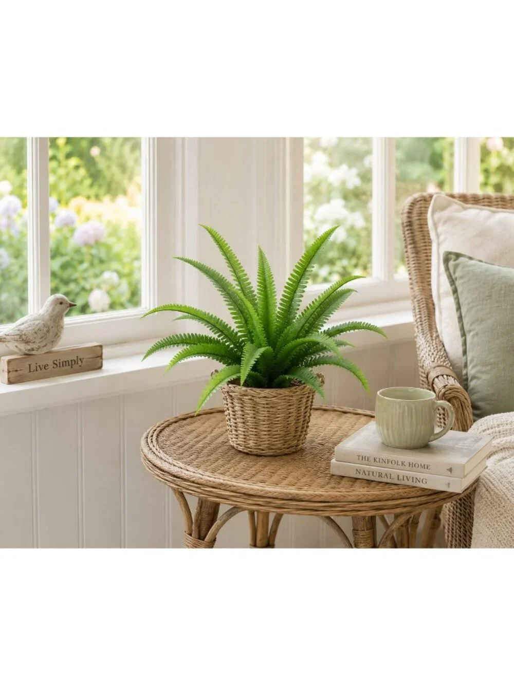 Artificial Boston Fern Bush 20 Inch Faux Fern Plant Hanging Basket Filler Plante